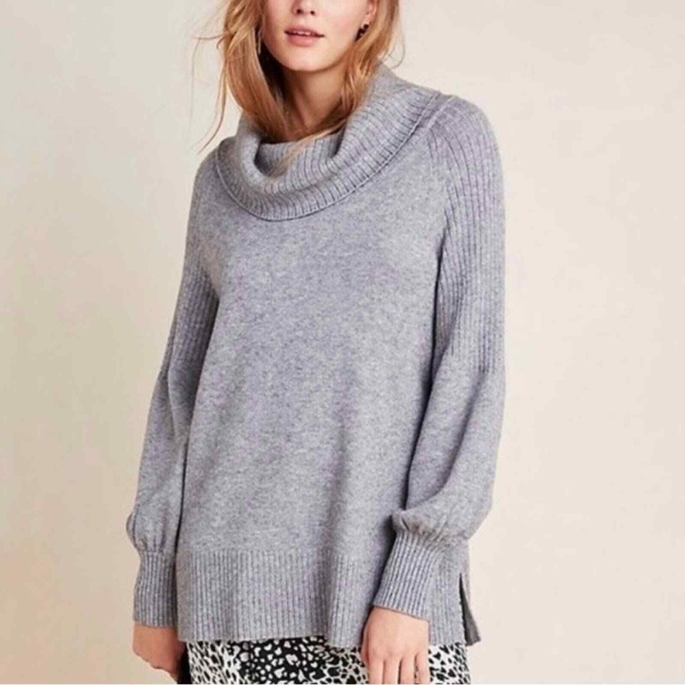 Anthropologie Paloma Balloon Sleeve Cowl Neck Sweater Gray